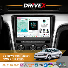 Штатна магнітола для Volkswagen Passat NMS 2011-2015 DriveX S7+ 2K QLED 9" Android 8-ядерний 2.7ГГц 8x128Гб SIM-картка 3G/4G AK7808 AB 4x50W 360° DSP AK7739 VELVET бездротовий CarPlay та AndroidAuto