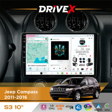 Штатна магнітола для Jeep Patriot 2007-2016 DriveX S3 QLED 10" Android 8-ядерний 1.6ГГц 4x64Гб SIM-картка 3G/4G 7388 4x45W ASP TM2313 бездротовий CarPlay та AndroidAuto