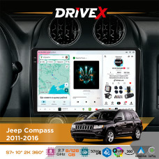 Штатна магнітола для Jeep Patriot 2007-2016 DriveX S7+ 2K QLED 10" Android 8-ядерний 2.7ГГц 8x128Гб SIM-картка 3G/4G AK7808 AB 4x50W 360° DSP AK7739 VELVET бездротовий CarPlay та AndroidAuto