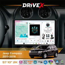 Штатна магнітола для Jeep Patriot 2007-2016 DriveX S7 2K QLED 10" Android 8-ядерний 2.7ГГц 6x64Гб SIM-картка 3G/4G AK7808 AB 4x50W DSP AK7739 VELVET бездротовий CarPlay та AndroidAuto