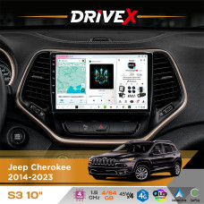 Штатна магнітола для Jeep Cherokee 2014-2023 DriveX S3 QLED 10" Android 8-ядерний 1.6ГГц 4x64Гб SIM-картка 3G/4G 7388 4x45W ASP TM2313 бездротовий CarPlay та AndroidAuto