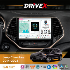 Штатна магнітола для Jeep Cherokee 2014-2023 DriveX S4 QLED 10" Android 8-ядерний 1.6ГГц 4x64Гб SIM-картка 3G/4G TDA7851 4x50W DSP AK7604 бездротовий CarPlay та AndroidAuto