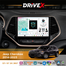 Штатна магнітола для Jeep Cherokee 2014-2023 DriveX S7+ 2K QLED 10" Android 8-ядерний 2.7ГГц 8x128Гб SIM-картка 3G/4G AK7808 AB 4x50W 360° DSP AK7739 VELVET бездротовий CarPlay та AndroidAuto