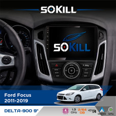 Штатна магнітола для Ford Focus 2011-2019 SoKill DELTA-900 9" Android 4-ядерний 2+64Гб 4x45W бездротовий CarPlay та AndroidAuto