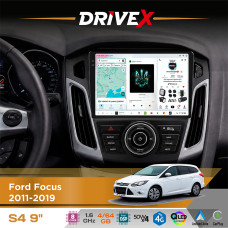 Штатна магнітола для Ford Focus 2011-2019 DriveX S4 QLED 9" Android 8-ядерний 1.6ГГц 4x64Гб SIM-картка 3G/4G TDA7851 4x50W DSP AK7604 бездротовий CarPlay та AndroidAuto