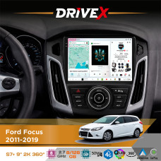 Штатна магнітола для Ford Focus 2011-2019 DriveX S7+ 2K QLED 9" Android 8-ядерний 2.7ГГц 8x128Гб SIM-картка 3G/4G AK7808 AB 4x50W 360° DSP AK7739 VELVET бездротовий CarPlay та AndroidAuto