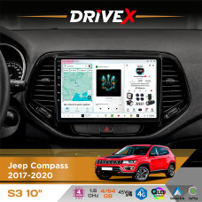 Штатна магнітола для Jeep Compass 2017-2020 DriveX S3 QLED 10" Android 8-ядерний 1.6ГГц 4x64Гб SIM-картка 3G/4G 7388 4x45W ASP TM2313 бездротовий CarPlay та AndroidAuto