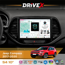 Штатна магнітола для Jeep Compass 2017-2020 DriveX S4 QLED 10" Android 8-ядерний 1.6ГГц 4x64Гб SIM-картка 3G/4G TDA7851 4x50W DSP AK7604 бездротовий CarPlay та AndroidAuto