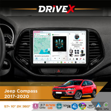 Штатна магнітола для Jeep Compass 2017-2020 DriveX S7+ 2K QLED 10" Android 8-ядерний 2.7ГГц 8x128Гб SIM-картка 3G/4G AK7808 AB 4x50W 360° DSP AK7739 VELVET бездротовий CarPlay та AndroidAuto
