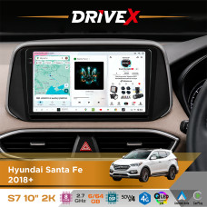 Штатна магнітола для Hyundai Santa Fe 2018+ DriveX S7 2K QLED 10" Android 8-ядерний 2.7ГГц 6x64Гб SIM-картка 3G/4G AK7808 AB 4x50W DSP AK7739 VELVET бездротовий CarPlay та AndroidAuto