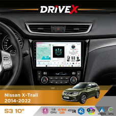 Штатна магнітола для Nissan Qashqai 2014-2022 DriveX S3 QLED 10" Android 8-ядерний 1.6ГГц 4x64Гб SIM-картка 3G/4G 7388 4x45W ASP TM2313 бездротовий CarPlay та AndroidAuto