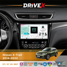 Штатна магнітола для Nissan Rogue 2014-2022 DriveX S7+ 2K QLED 10" Android 8-ядерний 2.7ГГц 8x128Гб SIM-картка 3G/4G AK7808 AB 4x50W 360° DSP AK7739 VELVET бездротовий CarPlay та AndroidAuto