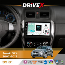 Штатна магнітола для Suzuki SX4 2007-2013 DriveX S3 QLED 8" з фізичними кнопками Android 8-ядерний 1.6ГГц 4x64Гб SIM-картка 3G/4G 7388 45W ASP TM2313 бездротовий CarPlay та AndroidAuto