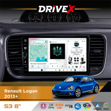 Штатна магнітола для Volkswagen Beetle 2011-2019 DriveX S3 QLED 8" з фізичними кнопками Android 8-ядерний 1.6ГГц 4x64Гб SIM-картка 3G/4G 7388 45W ASP TM2313 бездротовий CarPlay та AndroidAuto