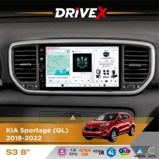 Штатна магнітола для KIA Sportage (QL) 2018-2022 DriveX S3 QLED 8" з фізичними кнопками Android 8-ядерний 1.6ГГц 4x64Гб SIM-картка 3G/4G 7388 45W ASP TM2313 бездротовий CarPlay та AndroidAuto