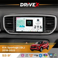 Штатна магнітола для KIA Sportage (QL) 2018-2022 DriveX S3 QLED 9" Android 8-ядерний 1.6ГГц 4x64Гб SIM-картка 3G/4G 7388 4x45W ASP TM2313 бездротовий CarPlay та AndroidAuto