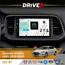 Штатна магнітола для Hyundai Avante (AD) 2018-2020 DriveX S3 QLED 8" з фізичними кнопками Android 8-ядерний 1.6ГГц 4x64Гб SIM-картка 3G/4G 7388 45W ASP TM2313 бездротовий CarPlay та AndroidAuto
