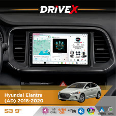 Штатна магнітола для Hyundai Elantra (AD) 2018-2020 DriveX S3 QLED 9" Android 8-ядерний 1.6ГГц 4x64Гб SIM-картка 3G/4G 7388 4x45W ASP TM2313 бездротовий CarPlay та AndroidAuto