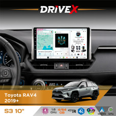 Штатна магнітола для Toyota RAV4 2019+ DriveX S3 QLED 10" Android 8-ядерний 1.6ГГц 4x64Гб SIM-картка 3G/4G 7388 4x45W ASP TM2313 бездротовий CarPlay та AndroidAuto