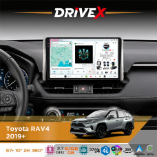 Штатна магнітола для Toyota RAV4 2019+ DriveX S7+ 2K QLED 10" Android 8-ядерний 2.7ГГц 8x128Гб SIM-картка 3G/4G AK7808 AB 4x50W 360° DSP AK7739 VELVET бездротовий CarPlay та AndroidAuto
