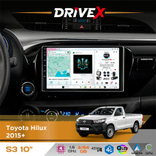 Штатна магнітола для Toyota Hilux 2015+ DriveX S3 QLED 10" Android 8-ядерний 1.6ГГц 4x64Гб SIM-картка 3G/4G 7388 4x45W ASP TM2313 бездротовий CarPlay та AndroidAuto