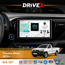 Штатна магнітола для Toyota Hilux 2015+ DriveX S4 QLED 10" Android 8-ядерний 1.6ГГц 4x64Гб SIM-картка 3G/4G TDA7851 4x50W DSP AK7604 бездротовий CarPlay та AndroidAuto