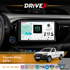 Штатна магнітола для Toyota Hilux 2015+ DriveX S7+ 2K QLED 10" Android 8-ядерний 2.7ГГц 8x128Гб SIM-картка 3G/4G AK7808 AB 4x50W 360° DSP AK7739 VELVET бездротовий CarPlay та AndroidAuto