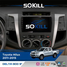 Штатна магнітола для Toyota Hilux 2011-2015 SoKill DELTA-900 9" Android 4-ядерний 2+64Гб 4x45W бездротовий CarPlay та AndroidAuto