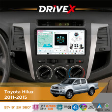 Штатна магнітола для Toyota Hilux 2011-2015 DriveX S7+ 2K QLED 9" Android 8-ядерний 2.7ГГц 8x128Гб SIM-картка 3G/4G AK7808 AB 4x50W 360° DSP AK7739 VELVET бездротовий CarPlay та AndroidAuto