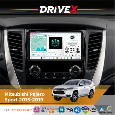 Штатна магнітола для Mitsubishi Pajero Sport 2015-2019 DriveX S7+ 2K QLED 9" Android 8-ядерний 2.7ГГц 8x128Гб SIM-картка 3G/4G AK7808 AB 4x50W 360° DSP AK7739 VELVET бездротовий CarPlay та AndroidAuto