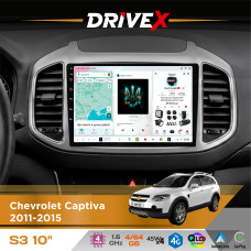 Штатна магнітола для Chevrolet Captiva (C140) 2011-2018 DriveX S3 QLED 10" Android 8-ядерний 1.6ГГц 4x64Гб SIM-картка 3G/4G 7388 4x45W ASP TM2313 бездротовий CarPlay та AndroidAuto