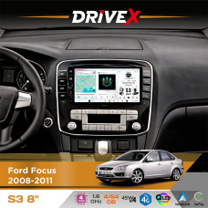 Штатна магнітола для Ford Galaxy 2007-2014 DriveX S3 QLED 8" з фізичними кнопками Android 8-ядерний 1.6ГГц 4x64Гб SIM-картка 3G/4G 7388 45W ASP TM2313 бездротовий CarPlay та AndroidAuto