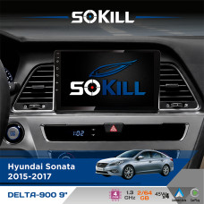 Штатна магнітола для Hyundai Sonata 2015-2017 SoKill DELTA-900 9" Android 4-ядерний 2+64Гб 4x45W бездротовий CarPlay та AndroidAuto