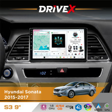 Штатна магнітола для Hyundai Sonata 2015-2017 DriveX S3 QLED 9" Android 8-ядерний 1.6ГГц 4x64Гб SIM-картка 3G/4G 7388 4x45W ASP TM2313 бездротовий CarPlay та AndroidAuto