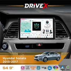Штатна магнітола для Hyundai Sonata 2015-2017 DriveX S4 QLED 9" Android 8-ядерний 1.6ГГц 4x64Гб SIM-картка 3G/4G TDA7851 4x50W DSP AK7604 бездротовий CarPlay та AndroidAuto
