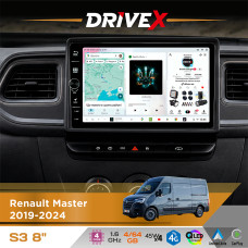 Штатна магнітола для Opel Movano 2019-2021 DriveX S3 QLED 8" з фізичними кнопками Android 8-ядерний 1.6ГГц 4x64Гб SIM-картка 3G/4G 7388 45W ASP TM2313 бездротовий CarPlay та AndroidAuto
