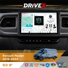 Штатна магнітола для Nissan NV400 2020-2021 DriveX S3 QLED 9" Android 8-ядерний 1.6ГГц 4x64Гб SIM-картка 3G/4G 7388 4x45W ASP TM2313 бездротовий CarPlay та AndroidAuto