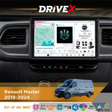 Штатна магнітола для Renault Master 2019-2024 DriveX S7+ 2K QLED 9" Android 8-ядерний 2.7ГГц 8x128Гб SIM-картка 3G/4G AK7808 AB 4x50W 360° DSP AK7739 VELVET бездротовий CarPlay та AndroidAuto