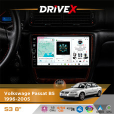Штатна магнітола для Volkswagen Passat B5 1996-2005 DriveX S3 QLED 8" з фізичними кнопками Android 8-ядерний 1.6ГГц 4x64Гб SIM-картка 3G/4G 7388 45W ASP TM2313 бездротовий CarPlay та AndroidAuto