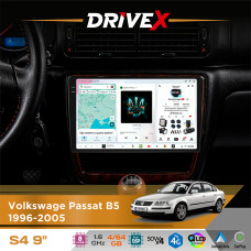 Штатна магнітола для Volkswagen Passat B5 1996-2005 DriveX S4 QLED 9" Android 8-ядерний 1.6ГГц 4x64Гб SIM-картка 3G/4G TDA7851 4x50W DSP AK7604 бездротовий CarPlay та AndroidAuto