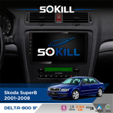 Штатна магнітола для Skoda SuperB 2001-2008 SoKill DELTA-900 9" Android 4-ядерний 2+64Гб 4x45W бездротовий CarPlay та AndroidAuto