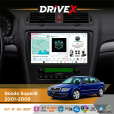 Штатна магнітола для Skoda SuperB 2001-2008 DriveX S7+ 2K QLED 9" Android 8-ядерний 2.7ГГц 8x128Гб SIM-картка 3G/4G AK7808 AB 4x50W 360° DSP AK7739 VELVET бездротовий CarPlay та AndroidAuto