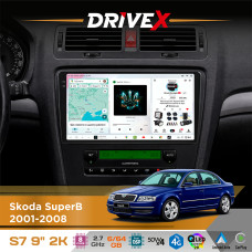 Штатна магнітола для Skoda SuperB 2001-2008 DriveX S7 2K QLED 9" Android 8-ядерний 2.7ГГц 6x64Гб SIM-картка 3G/4G AK7808 AB 4x50W DSP AK7739 VELVET бездротовий CarPlay та AndroidAuto