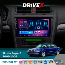 Штатна магнітола для Skoda SuperB 2001-2008 DriveX SE-911 4+64Гб QLED 9" Android 4-ядерний 4x50W(TDA7851) DSP бездротовий CarPlay та AndroidAuto